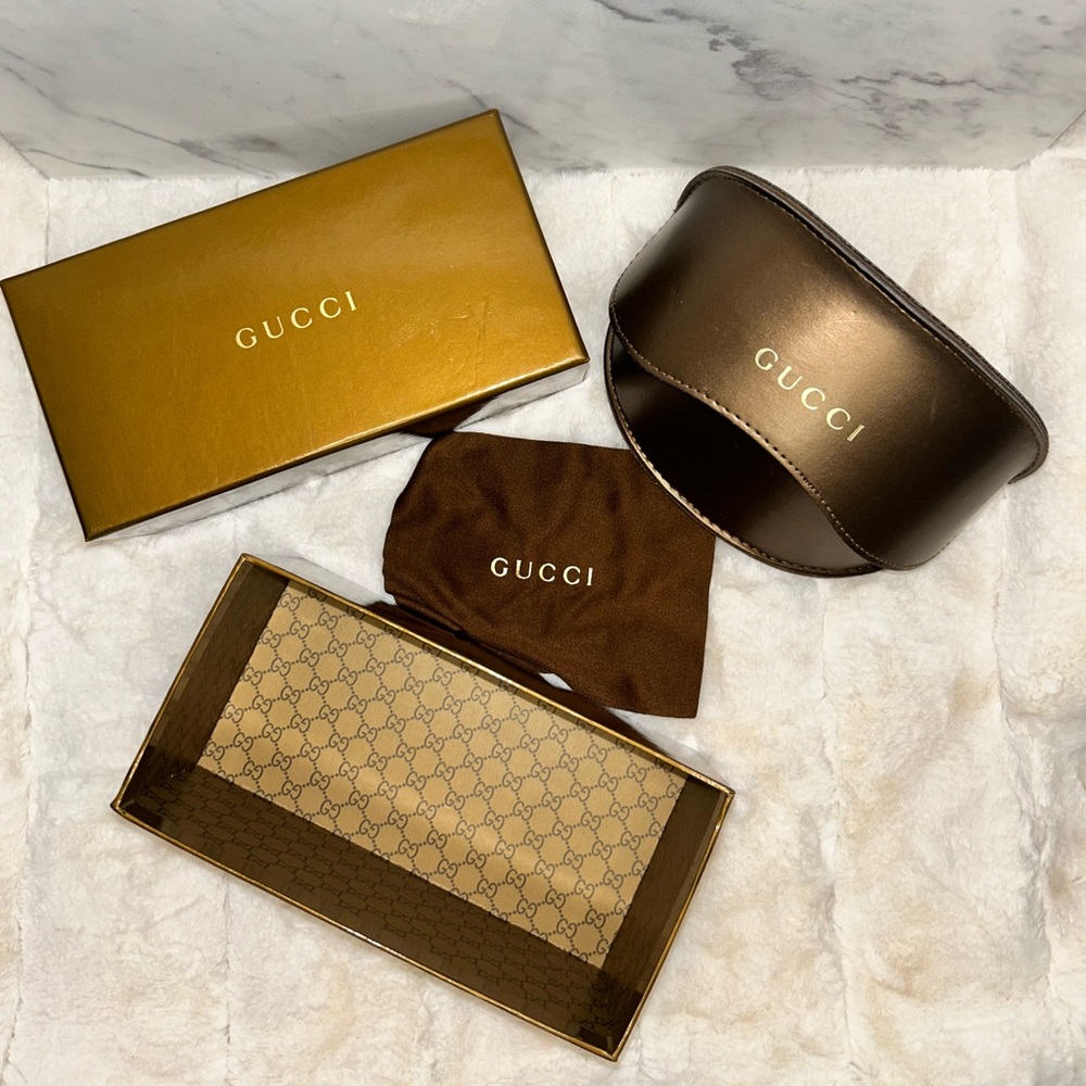 Authentic Gucci Glasses Sunglasses Case Logo Monogram Protector Bronze Gold